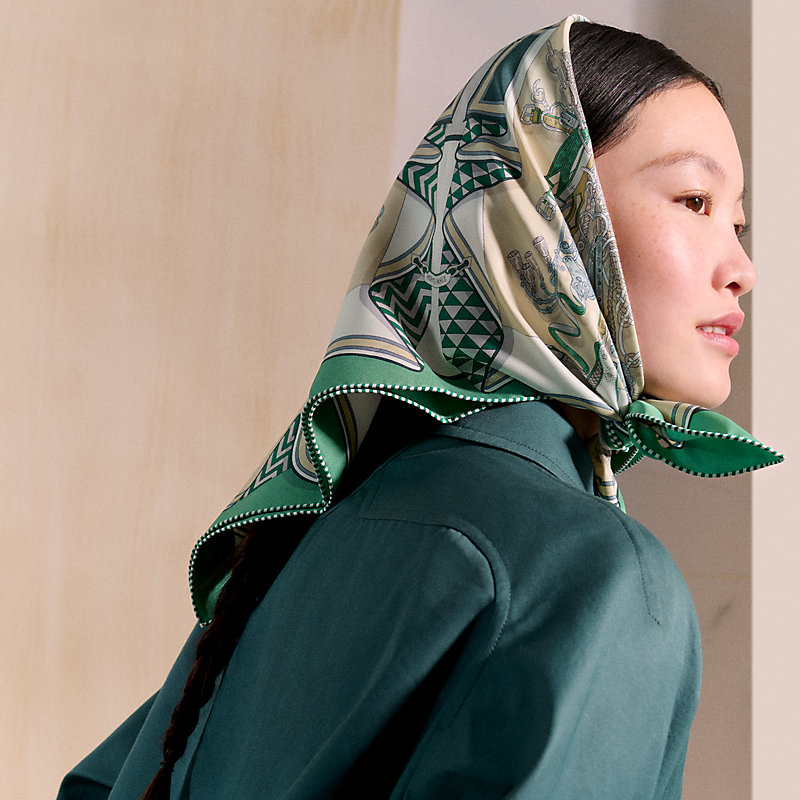 HERMES スカーフ Bouquets Sellier scarf 70 直営店ラッピング Bouquets Sellier scarf 70 - Green | Hermès Mainland China